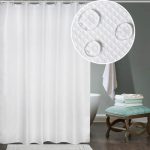 Navy Blue Shower Curtain Perfectly Complements Gray Walls